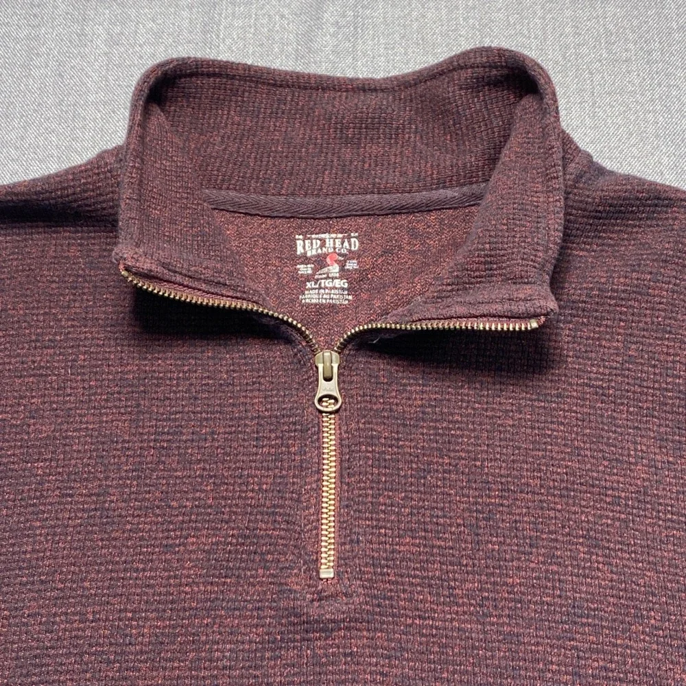 RedHead Mens XL Burgundy Marl Quarter Zip Pullover Waffle Knit